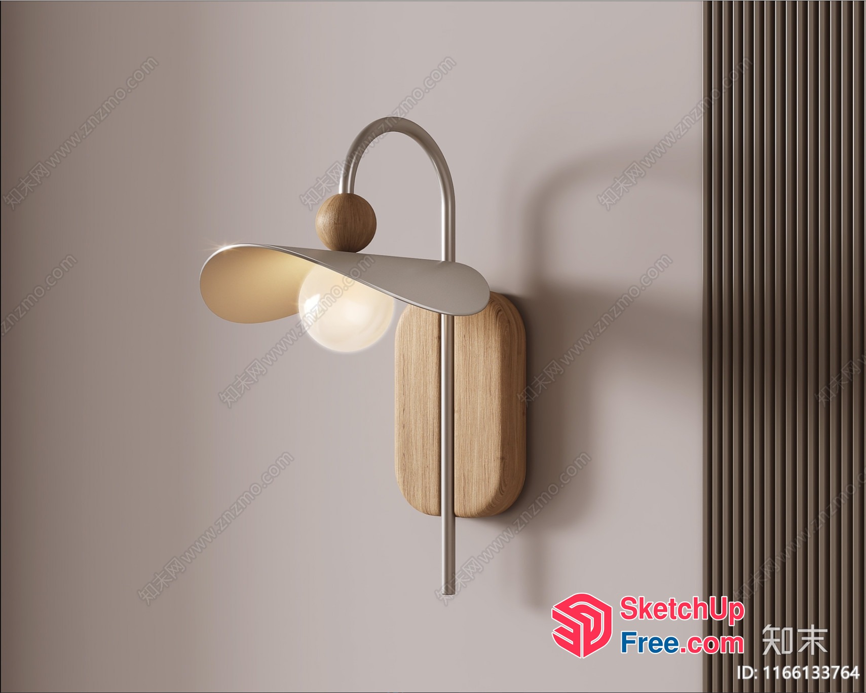 Modern Minimalist Wood And Metal Wall Light Fixture 3D SketchUp File