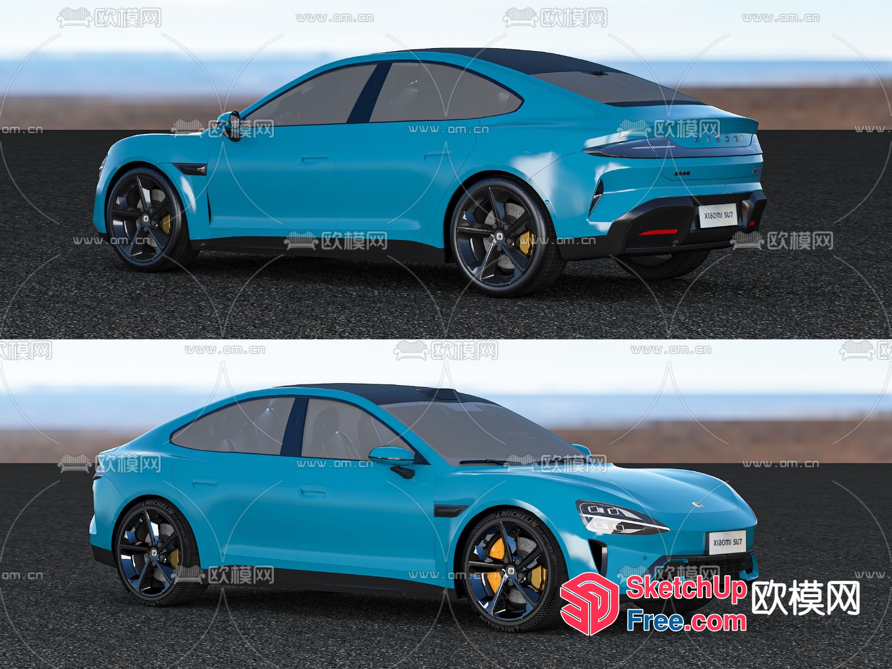 Blue Modern Electric Car 3D SketchUp File