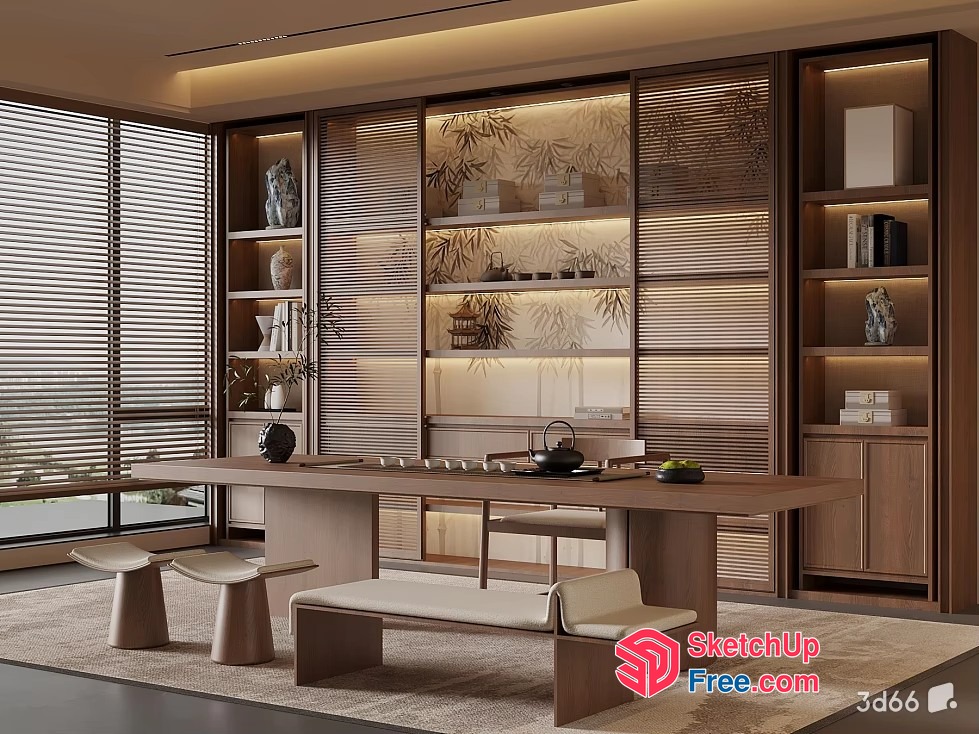 Elegant Modern Dining Room With Natural Wood And Glass Accents 3D SketchUp File