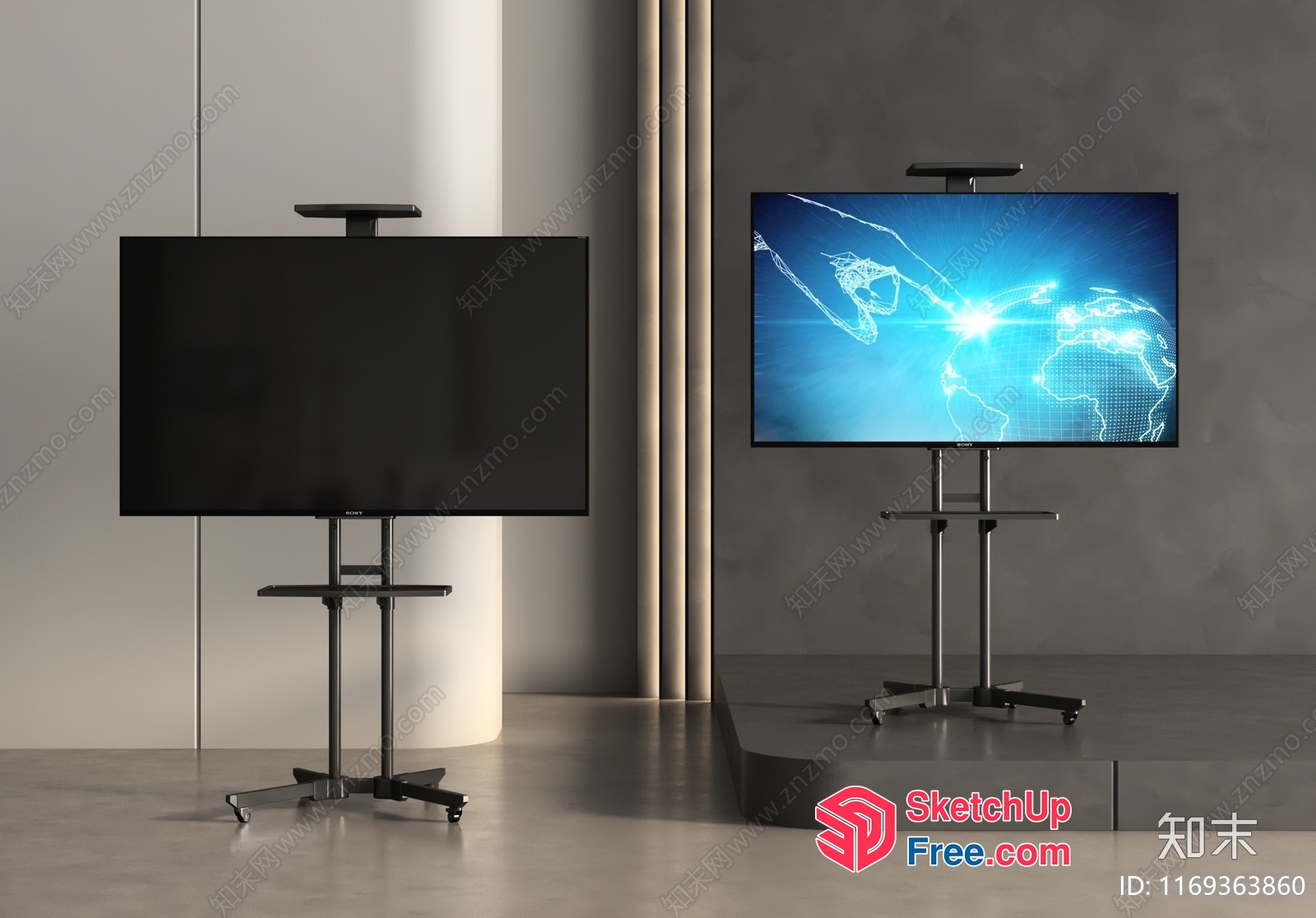 Modern Tv Stands With Wheels And Adjustable Height 3D SketchUp File
