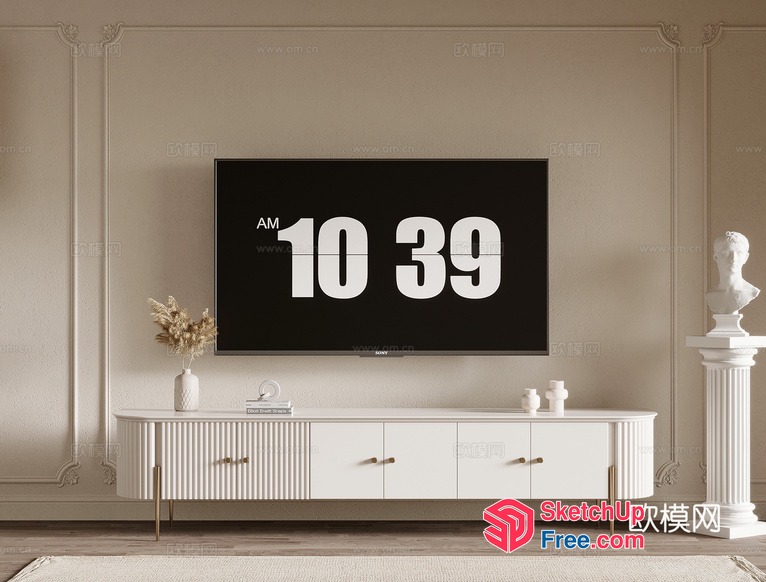 Elegant Living Room With Classic Moulding And Modern Tv 3D SketchUp File