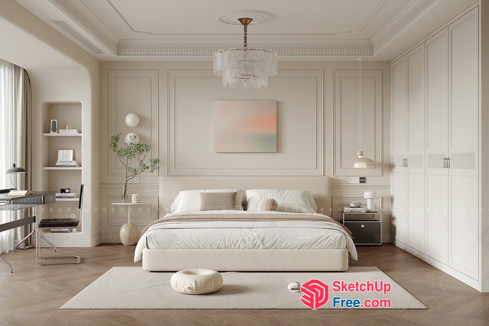 Elegant Creamy Style Bedroom Interior 3D SketchUp File