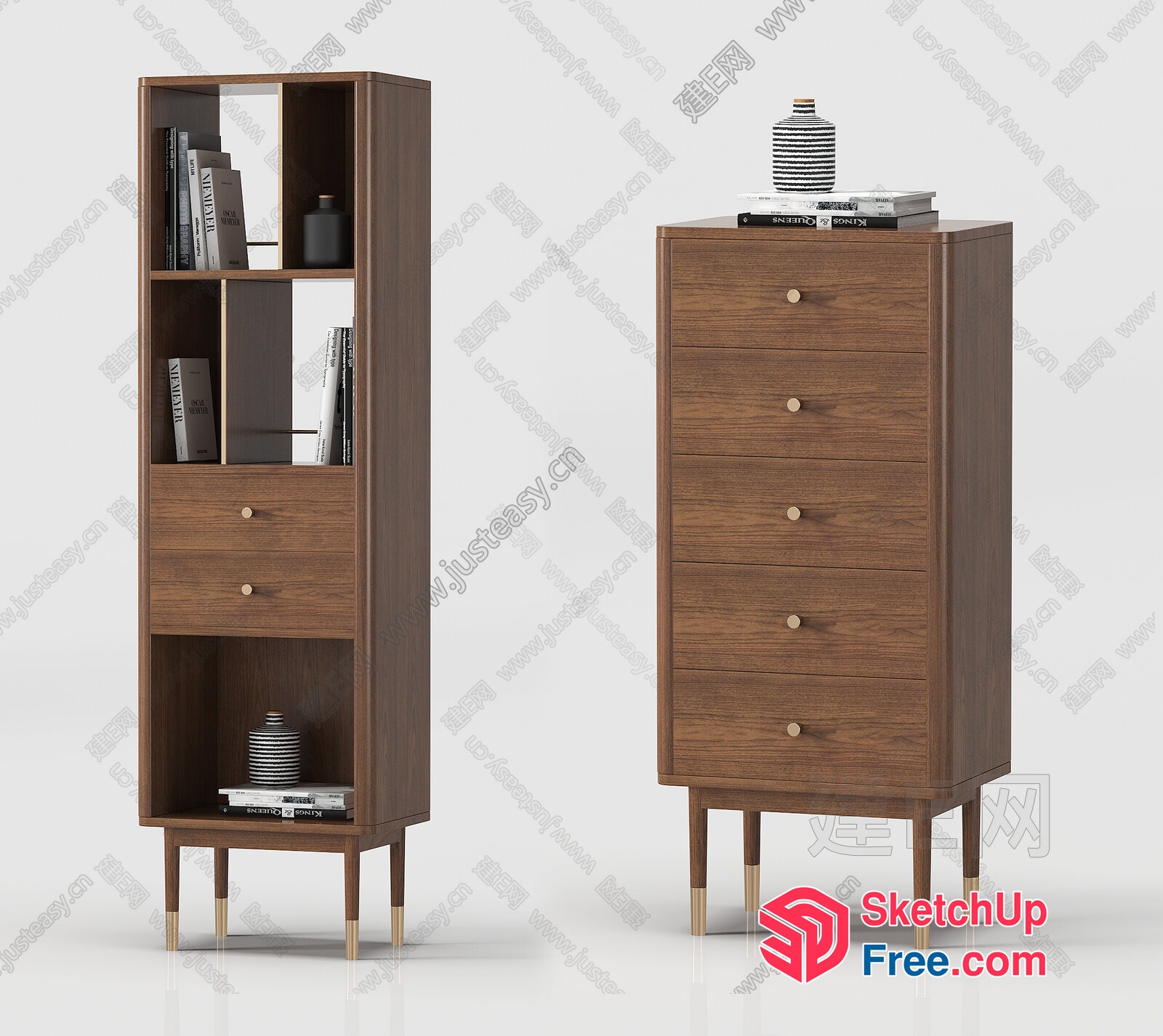 Modern Wooden Furniture Set With Gold Accents 3D SketchUp File