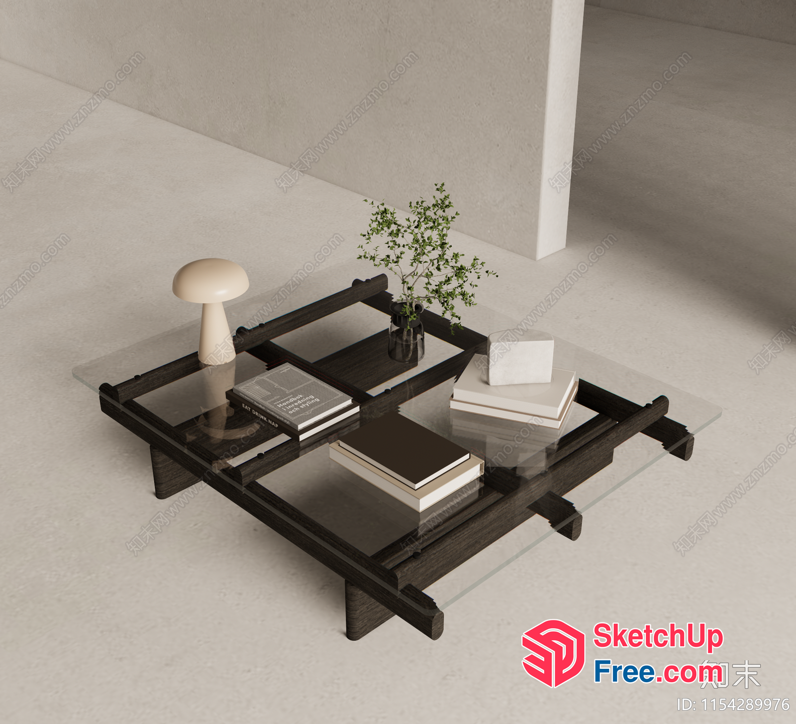 Minimalist Glass Coffee Table With Books And Decor 3D SketchUp File