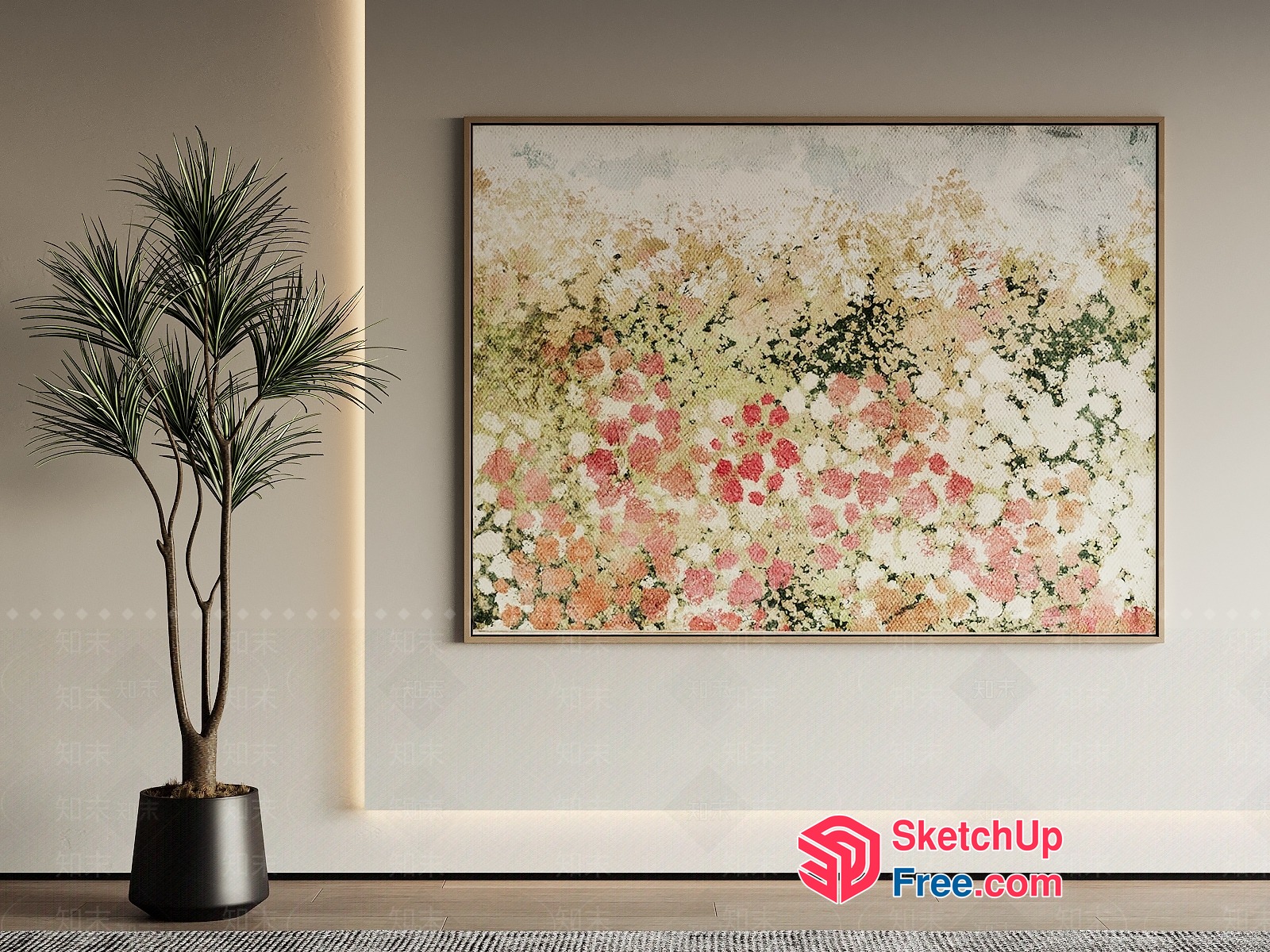 Elegant Japanese Style Floral Artwork 3D SketchUp File