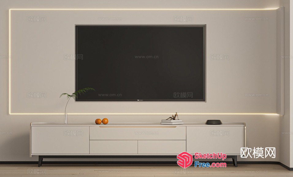 Modern Minimalist Living Room With Large Tv And White Furniture 3D SketchUp File