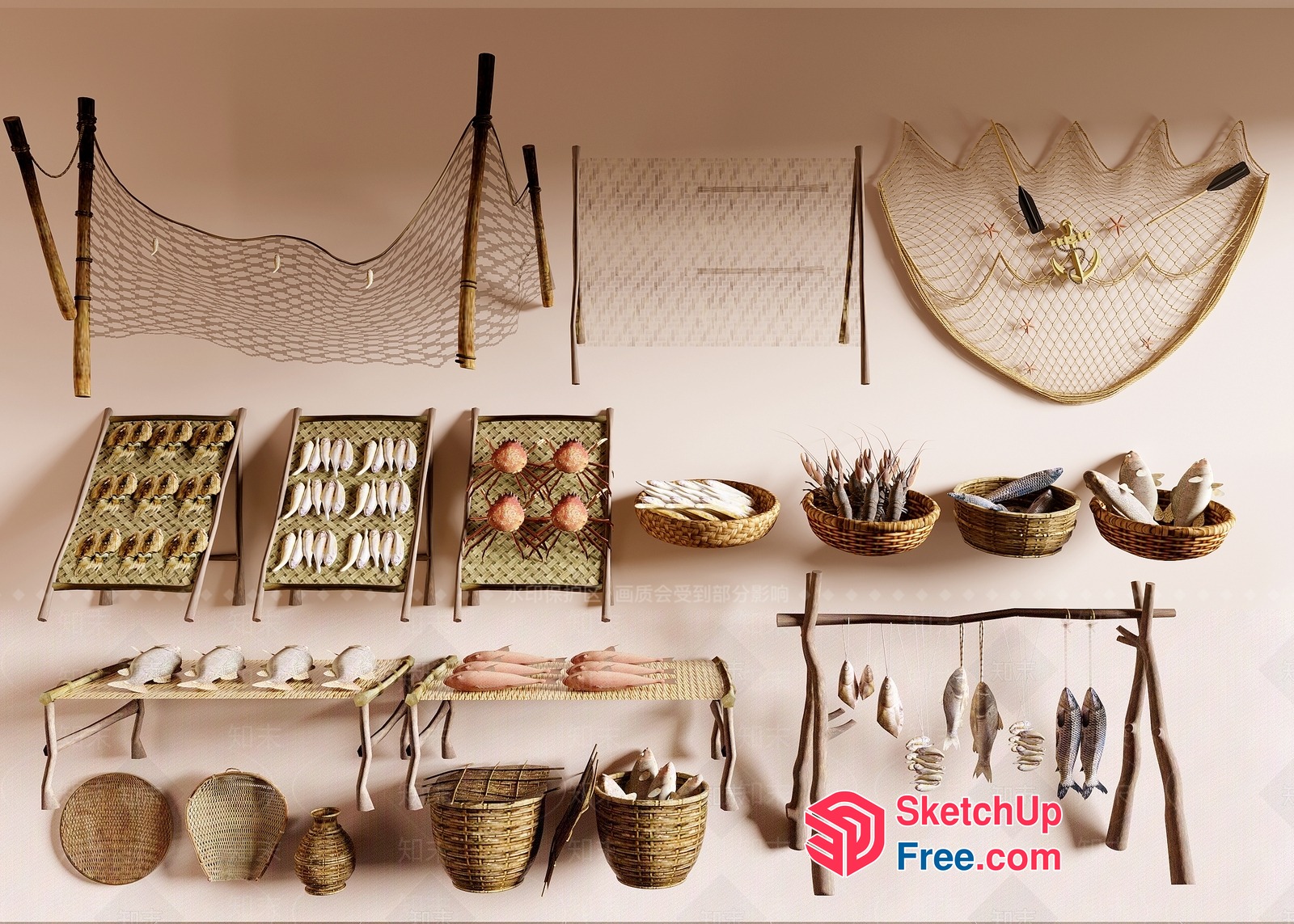Traditional Asian Fishing Village Interior 3D SketchUp File