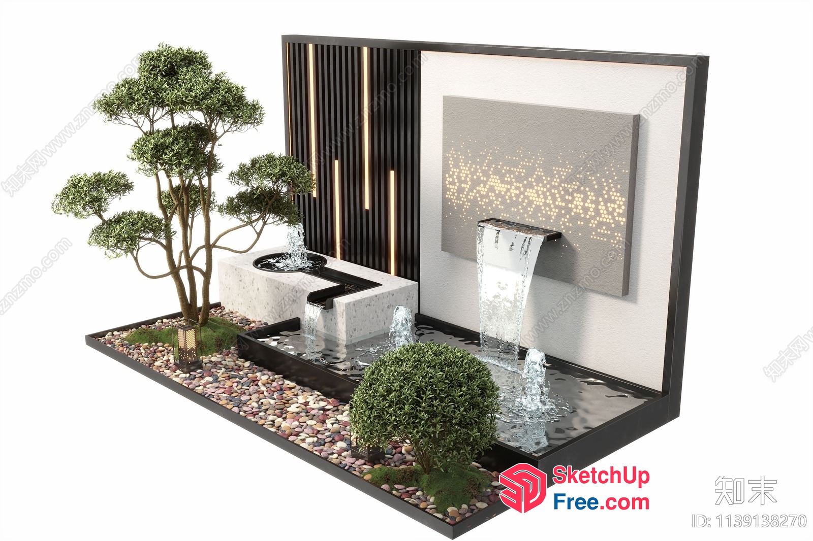 Modern Japanese-Inspired Water Feature 3D SketchUp File