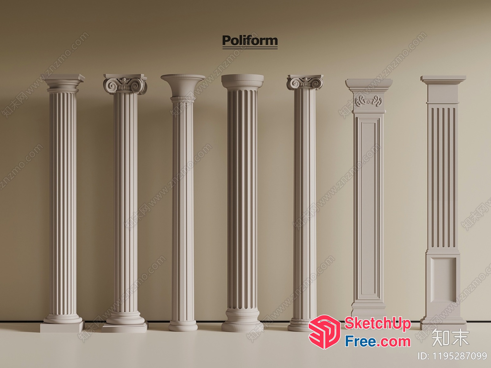Classical Pillars In A Row 3D SketchUp File