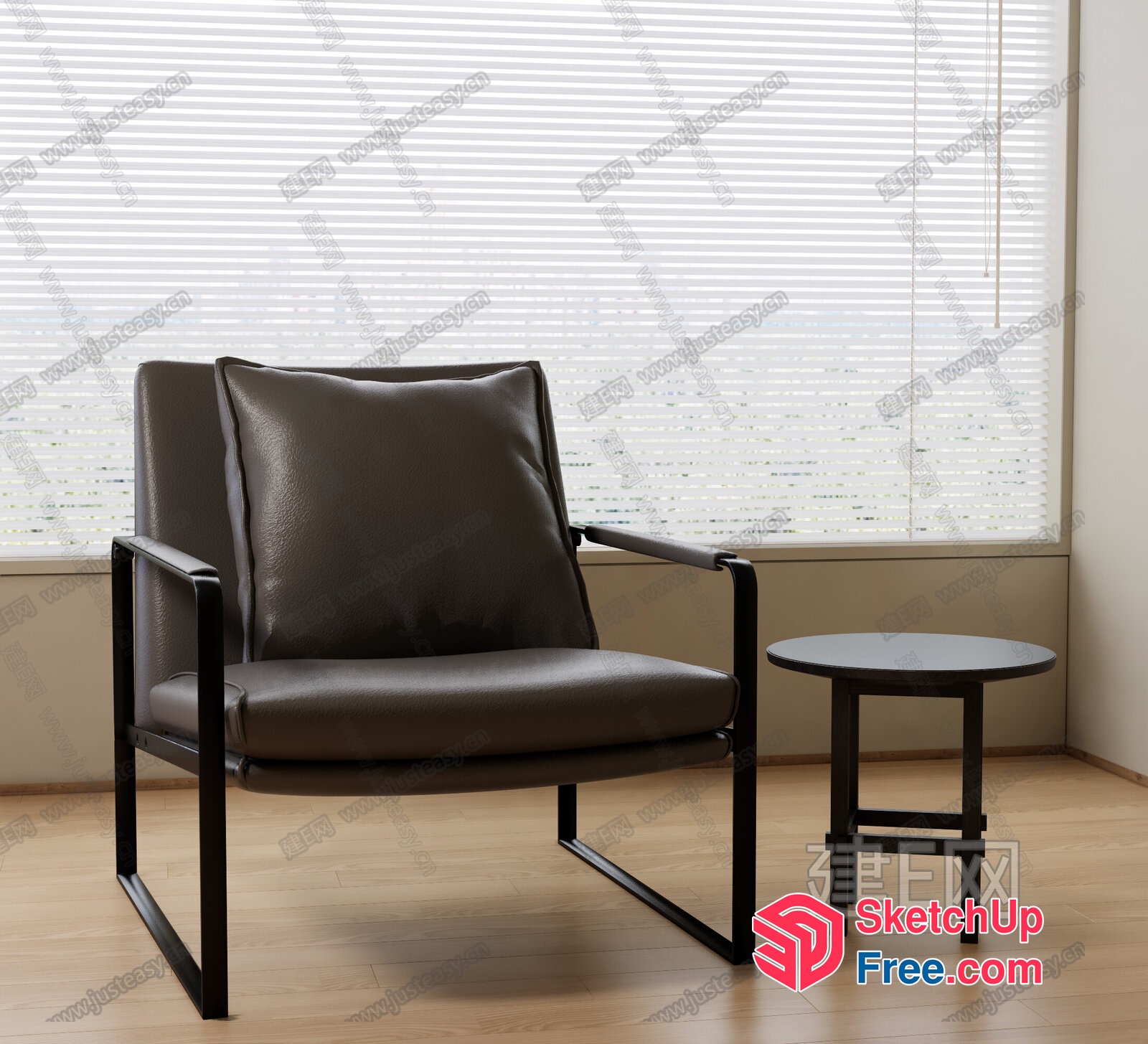 Modern Black Leather Chair And Small Table 3D SketchUp File