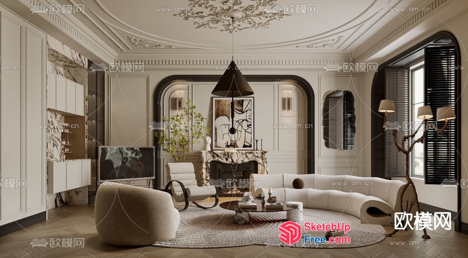 Luxurious Modern European Style Living Room 3D SketchUp File