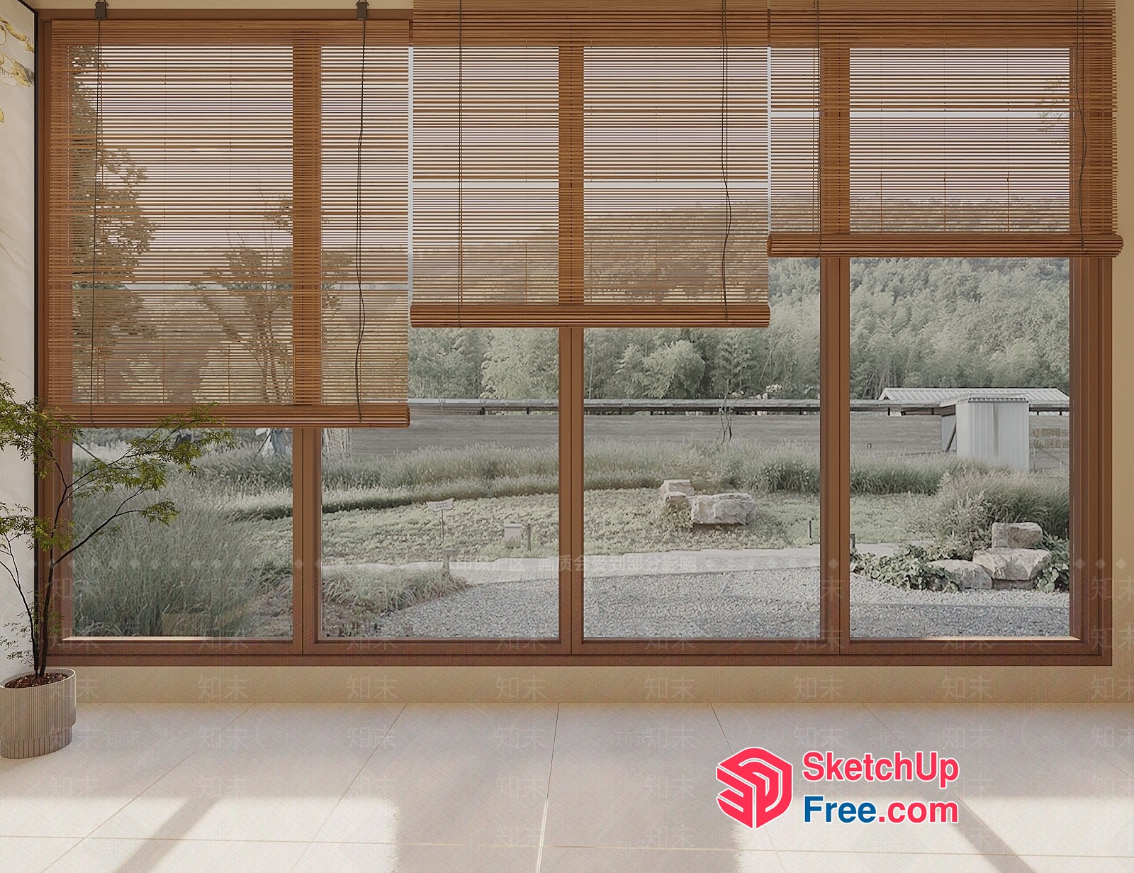 Large Window With Blinds And Garden View 3D SketchUp File