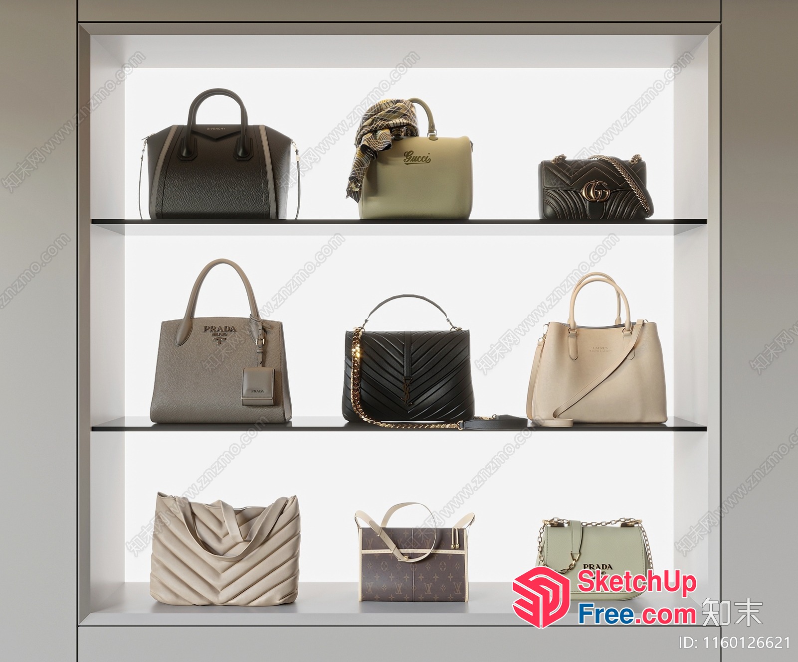 Elegant Handbags On Display 3D SketchUp File