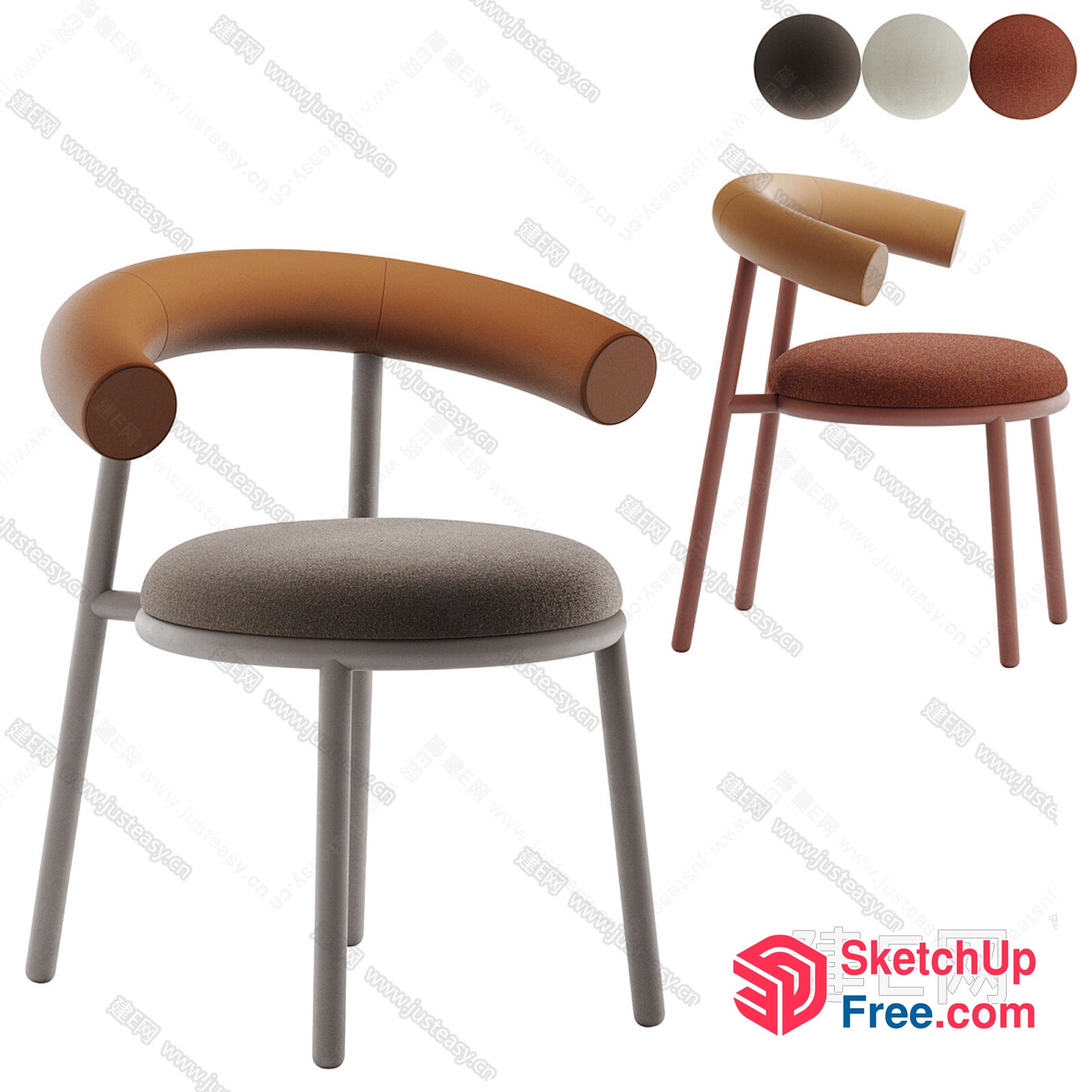 Modern Minimalist Dining Room Chairs With Brown And Gray Upholstery 3D SketchUp File
