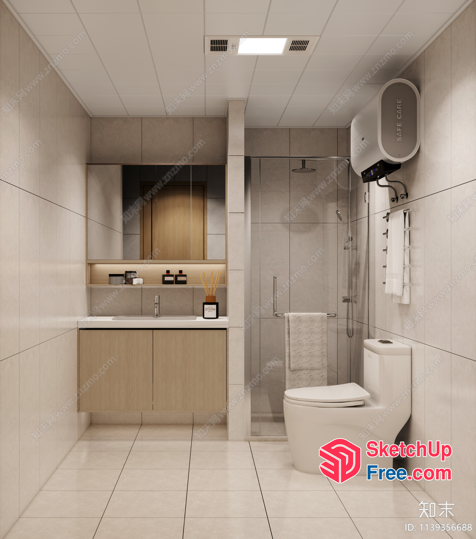 Modern Bathroom With Neutral Color Scheme And Sleek Fixtures 3D SketchUp File