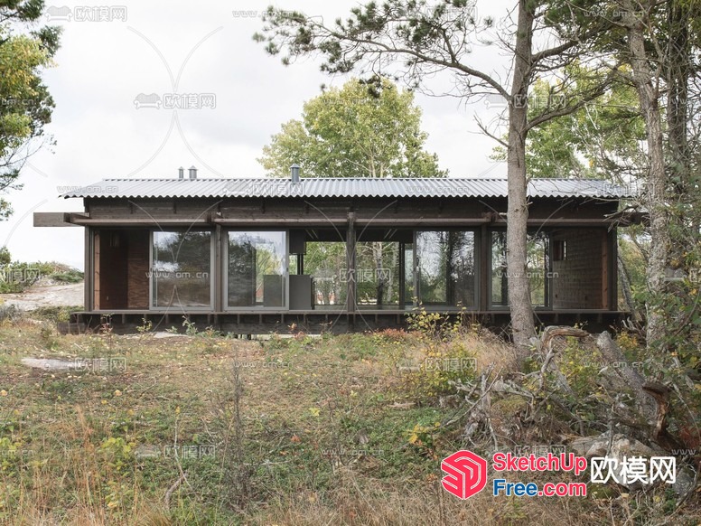 Modern Minimalist Home Exterior With Large Windows 3D SketchUp File
