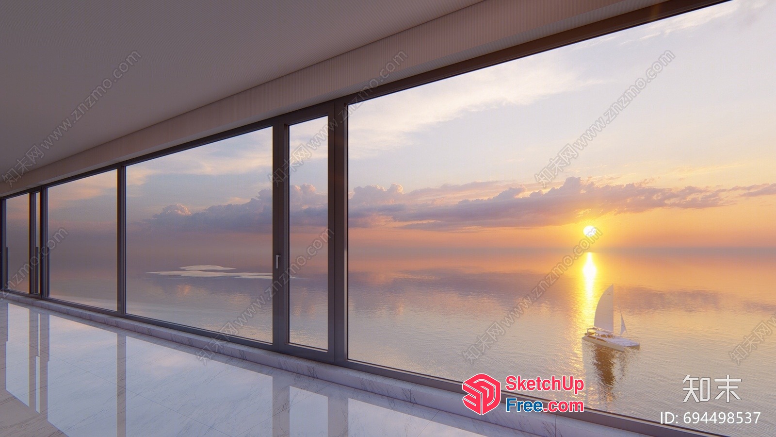 Large Windows Overlooking A Serene Ocean View 3D SketchUp File