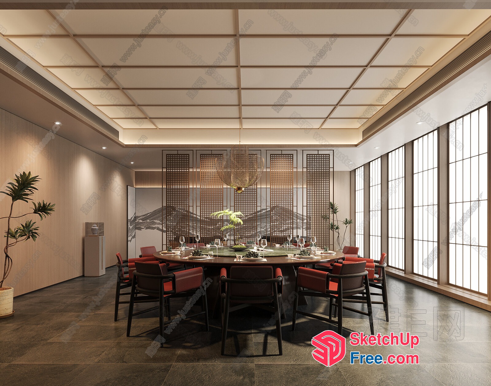 Elegant Dining Room With Asian-Inspired Decor 3D SketchUp File