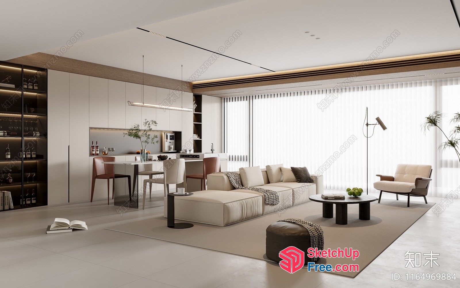 Modern Minimalist Living Room With Sleek Furniture And Neutral Colors 3D SketchUp File