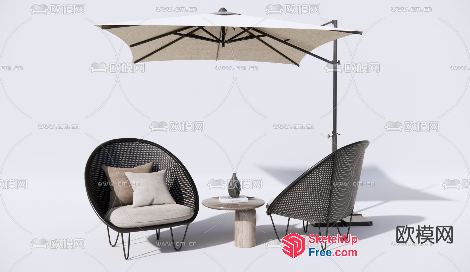 Modern Outdoor Patio Furniture Set With Umbrella 3D SketchUp File