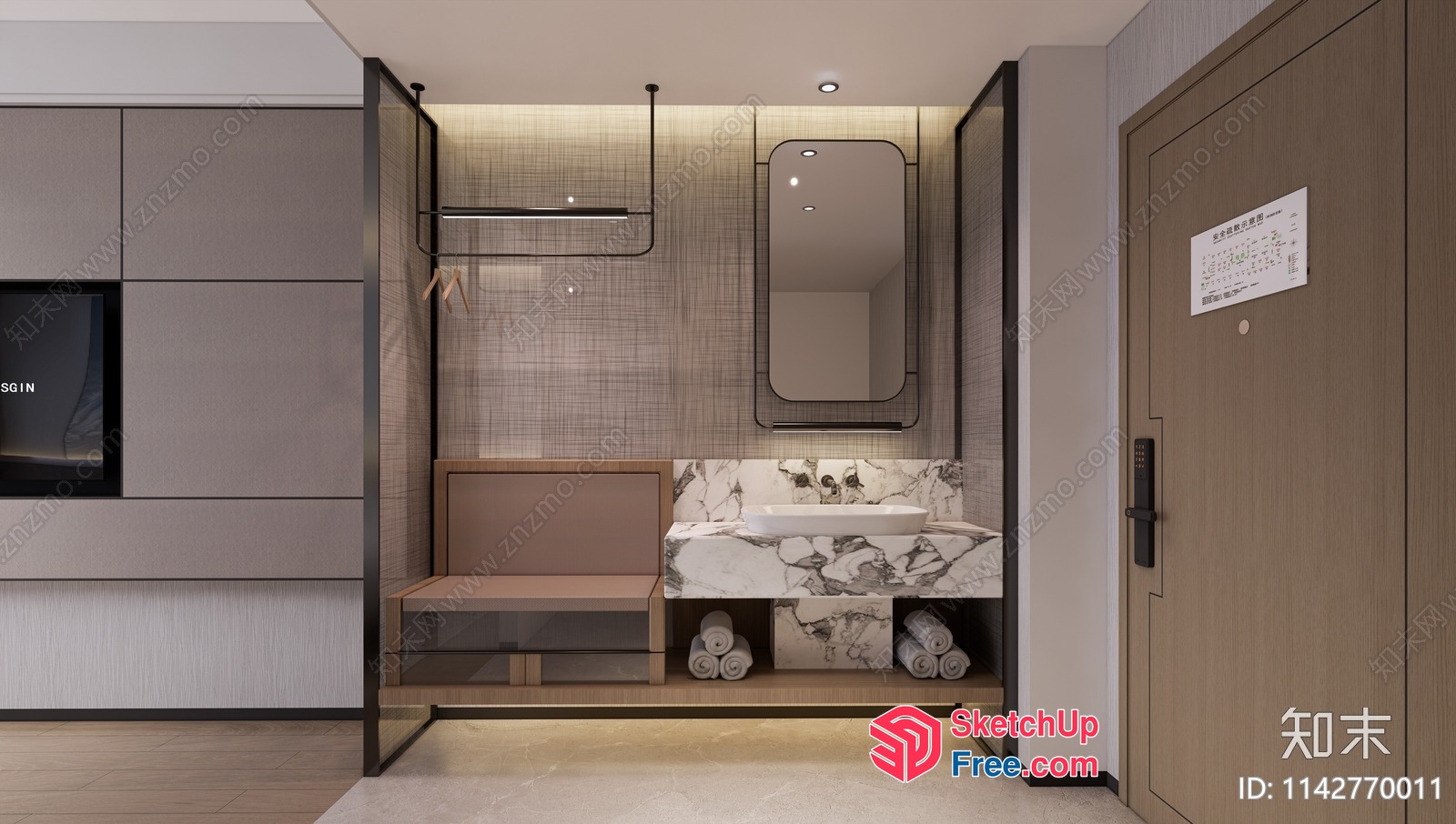 Modern Bathroom Interior With Marble Sink And Bench 3D SketchUp File