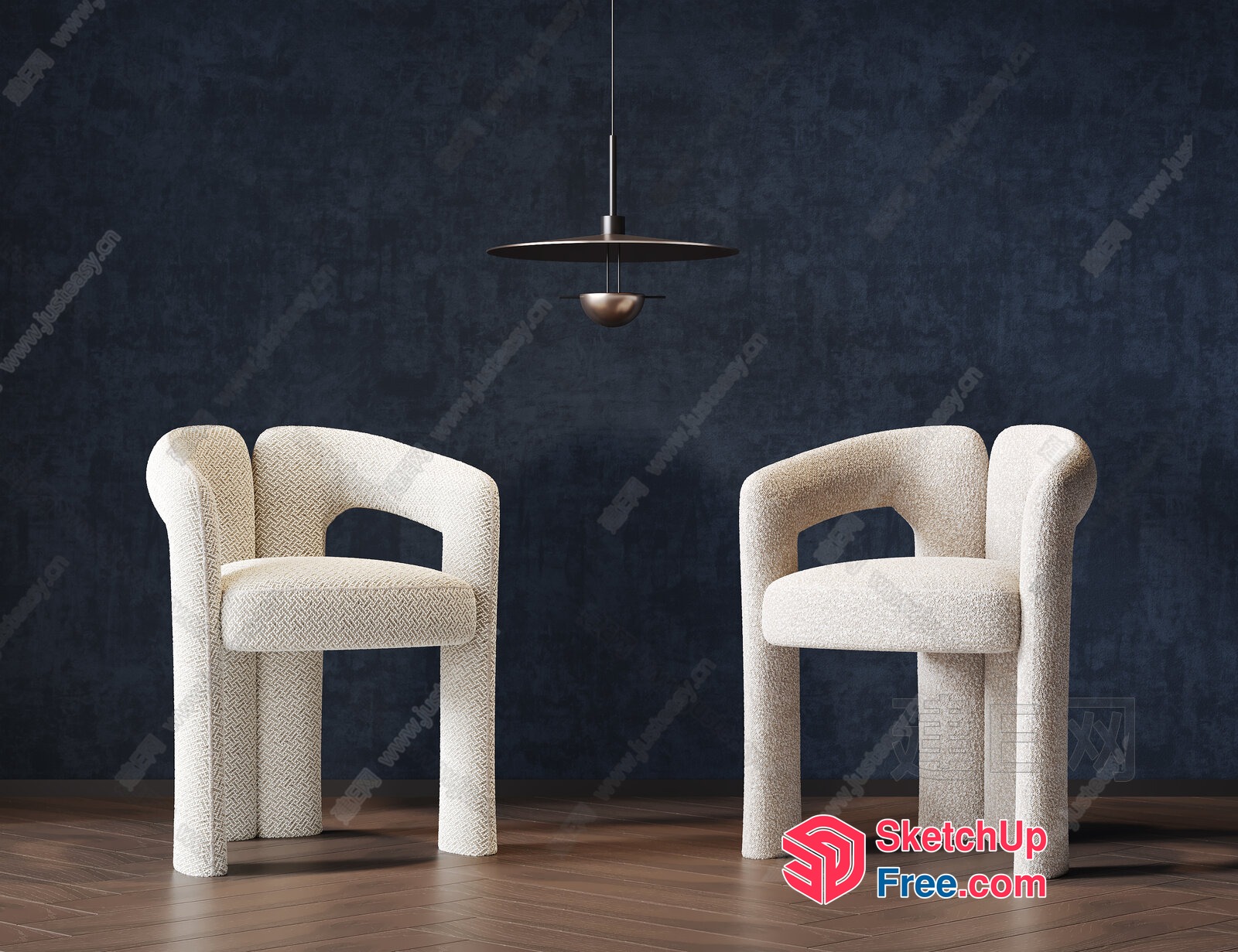 Modern Minimalist Chairs In Creamy White Fabric 3D SketchUp File