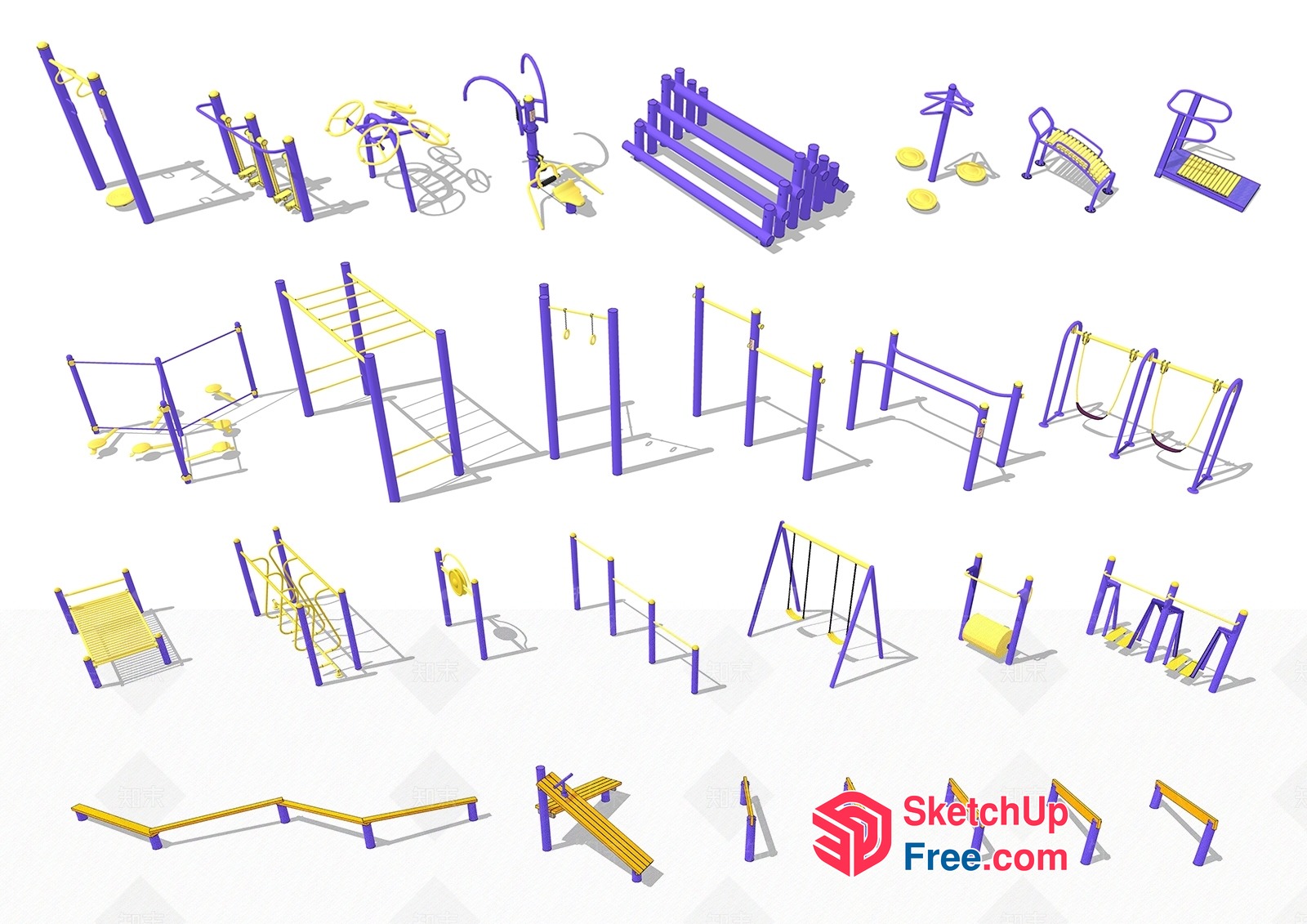 Outdoor Fitness Equipment Arrangement 3D SketchUp File