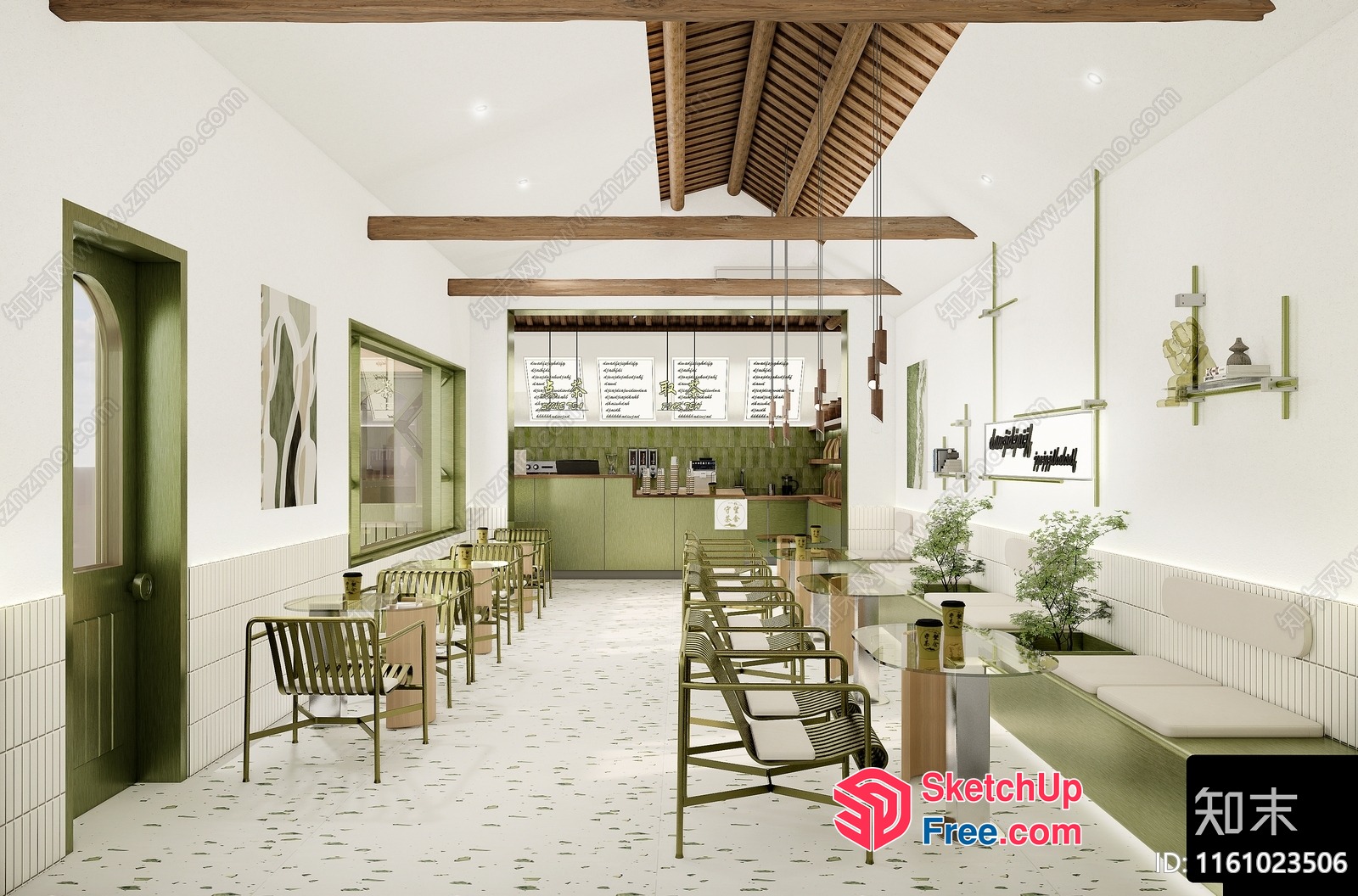 Modern Interior Design With Green And White Color Scheme 3D SketchUp File