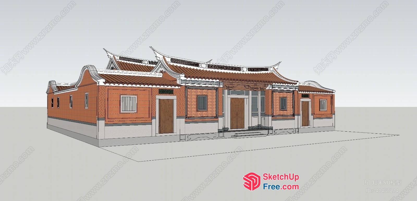 Traditional Asian-Style Building Exterior 3D SketchUp File