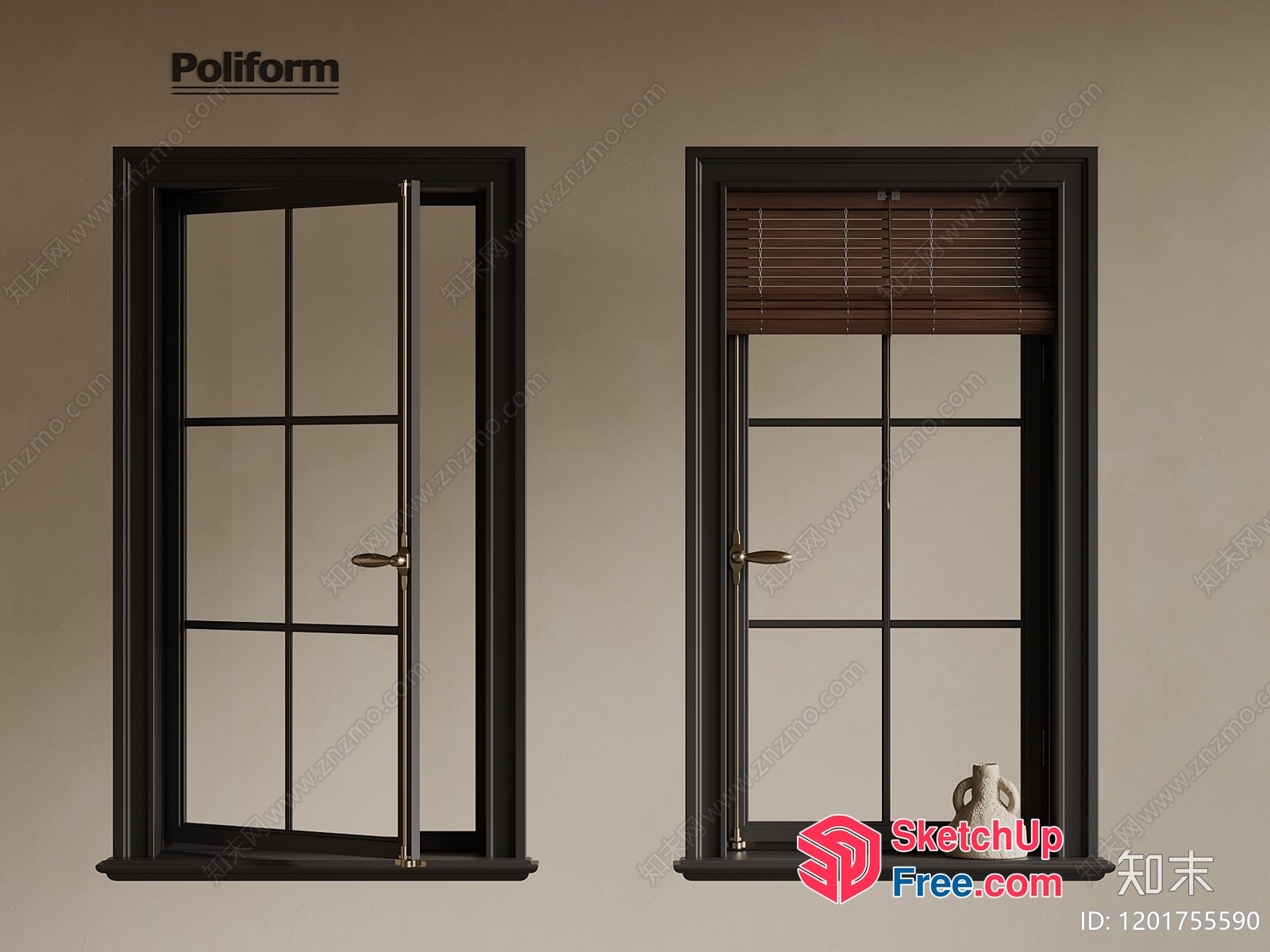 Two Windows With Black Frames And Ornate Details 3D SketchUp File