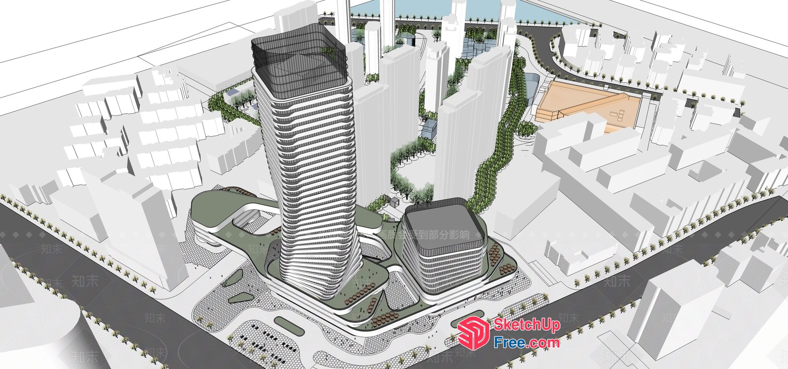 Modern Commercial Street Scene With High-Rise Buildings 3D SketchUp File