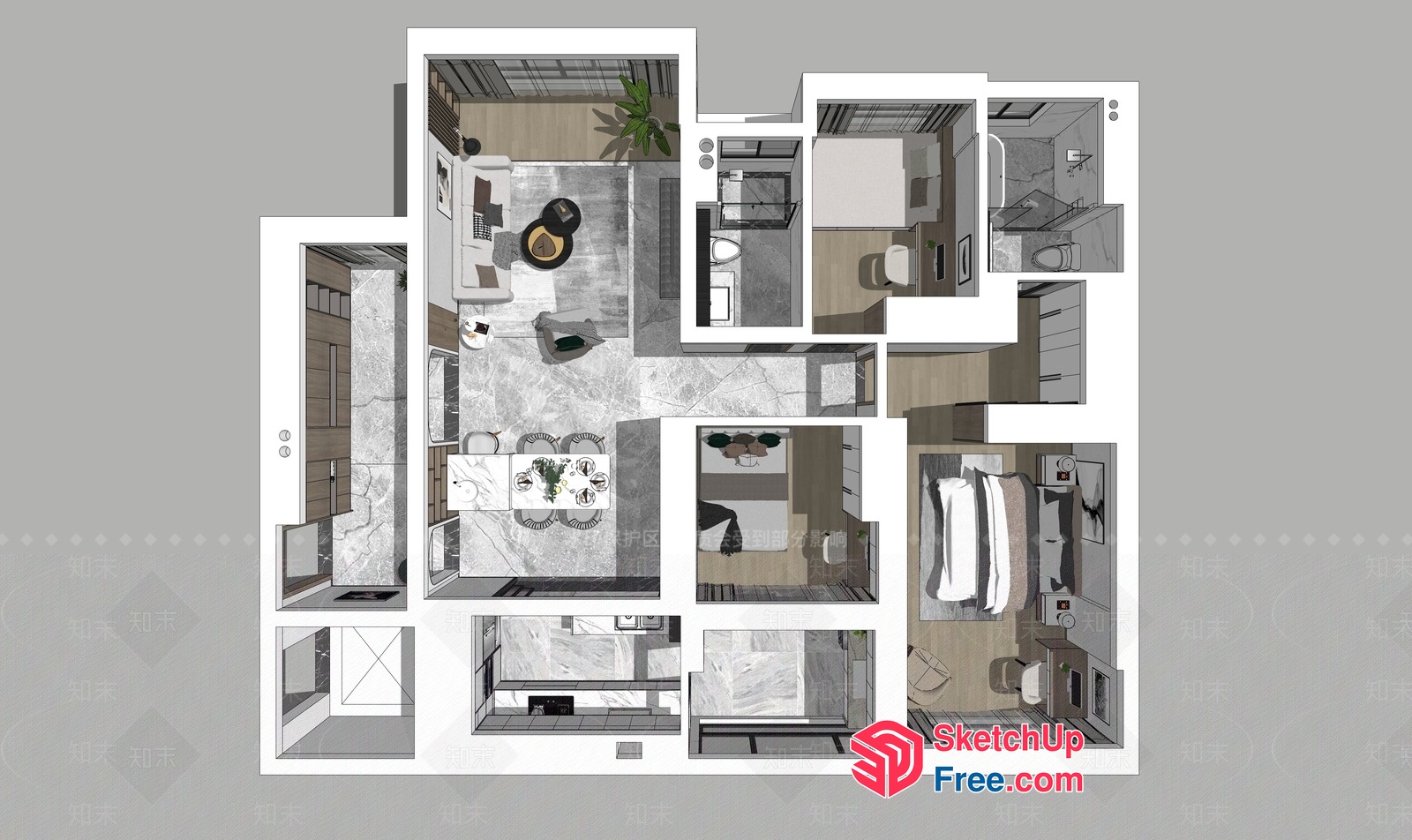 3D Floor Plan Of A Modern Villa 3D SketchUp File