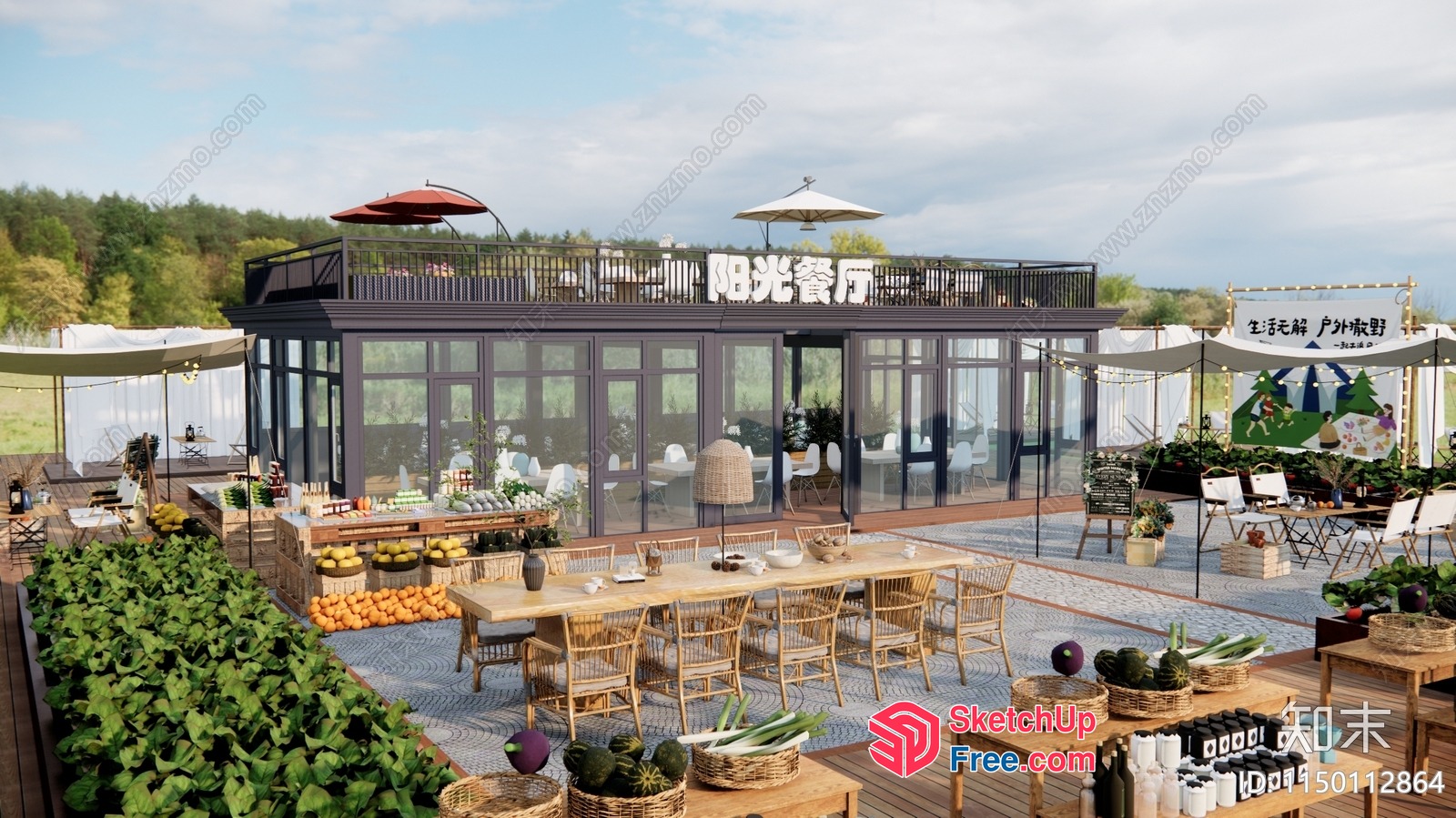 Outdoor Dining Area With Rooftop Bar And Panoramic Views 3D SketchUp File