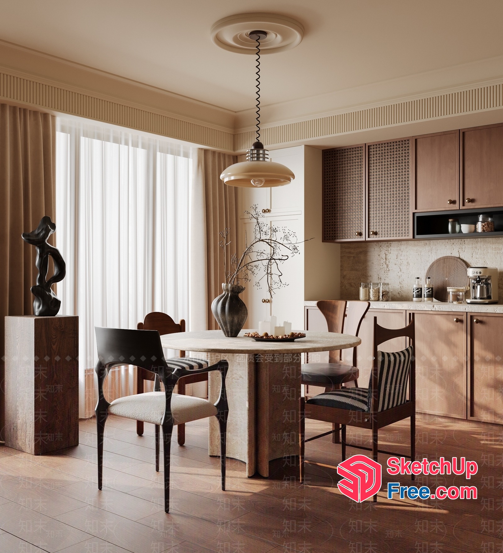Elegant Dining Room With Modern Decor And Natural Light 3D SketchUp File