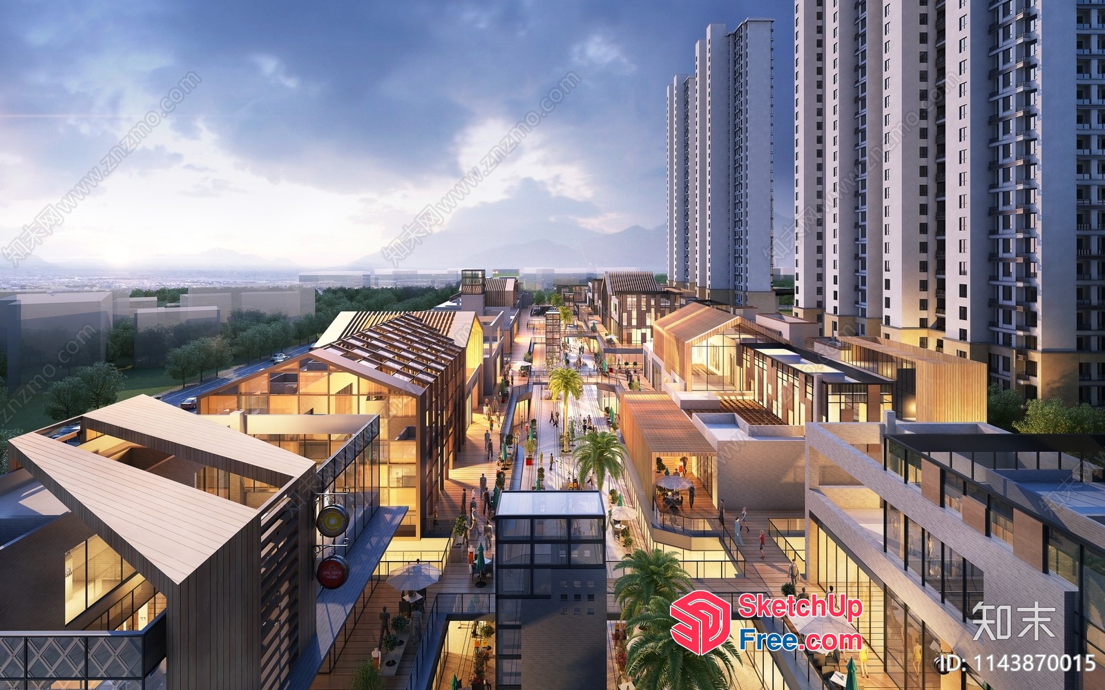 Modern Commercial Street With Glass Curtain Wall 3D SketchUp File