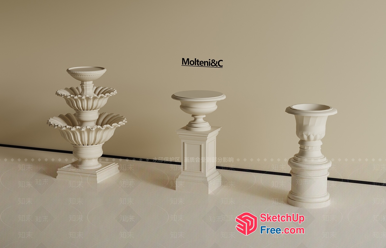 Elegant White Pedestals And Vases 3D SketchUp File