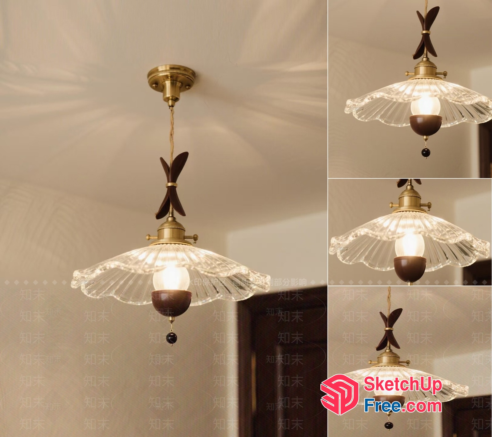 Classic Style Glass Ceiling Light Fixture 3D SketchUp File
