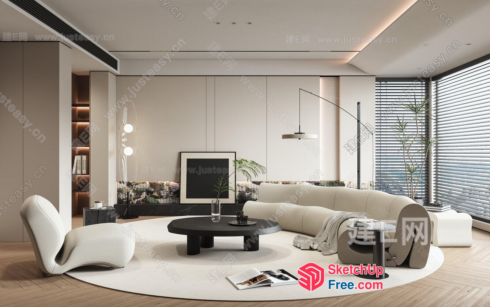 Modern Minimalist Living Room With Creamy Style Sofa 3D SketchUp File