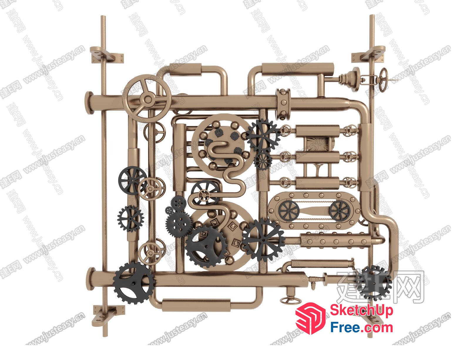 Complex Industrial Pipe And Gear System 3D SketchUp File