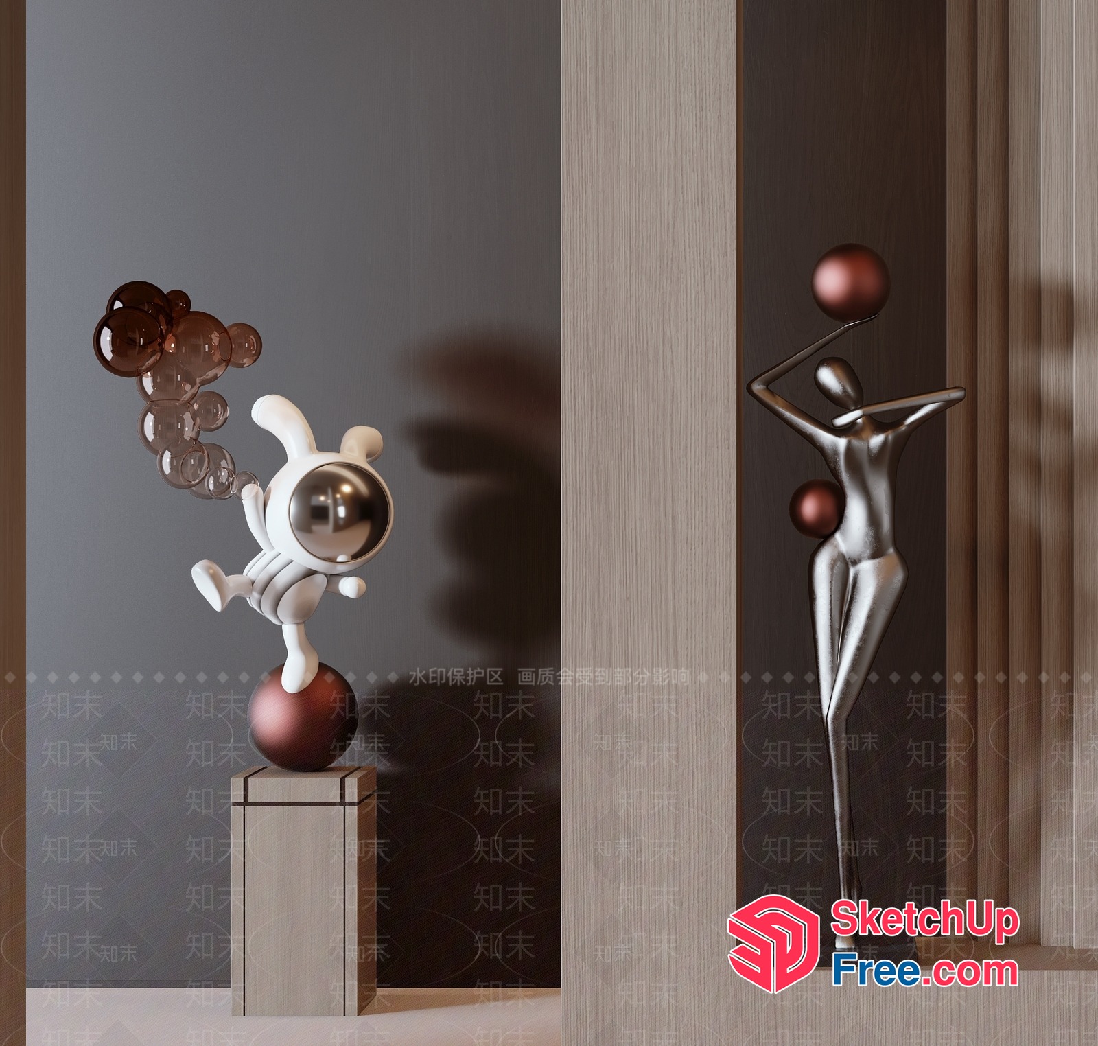Abstract Sculpture With Astronaut And Human Figures 3D SketchUp File