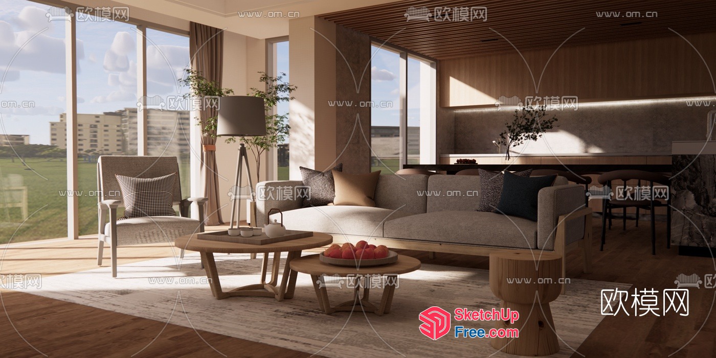Modern Living Room With Large Windows And Sleek Furniture 3D SketchUp File
