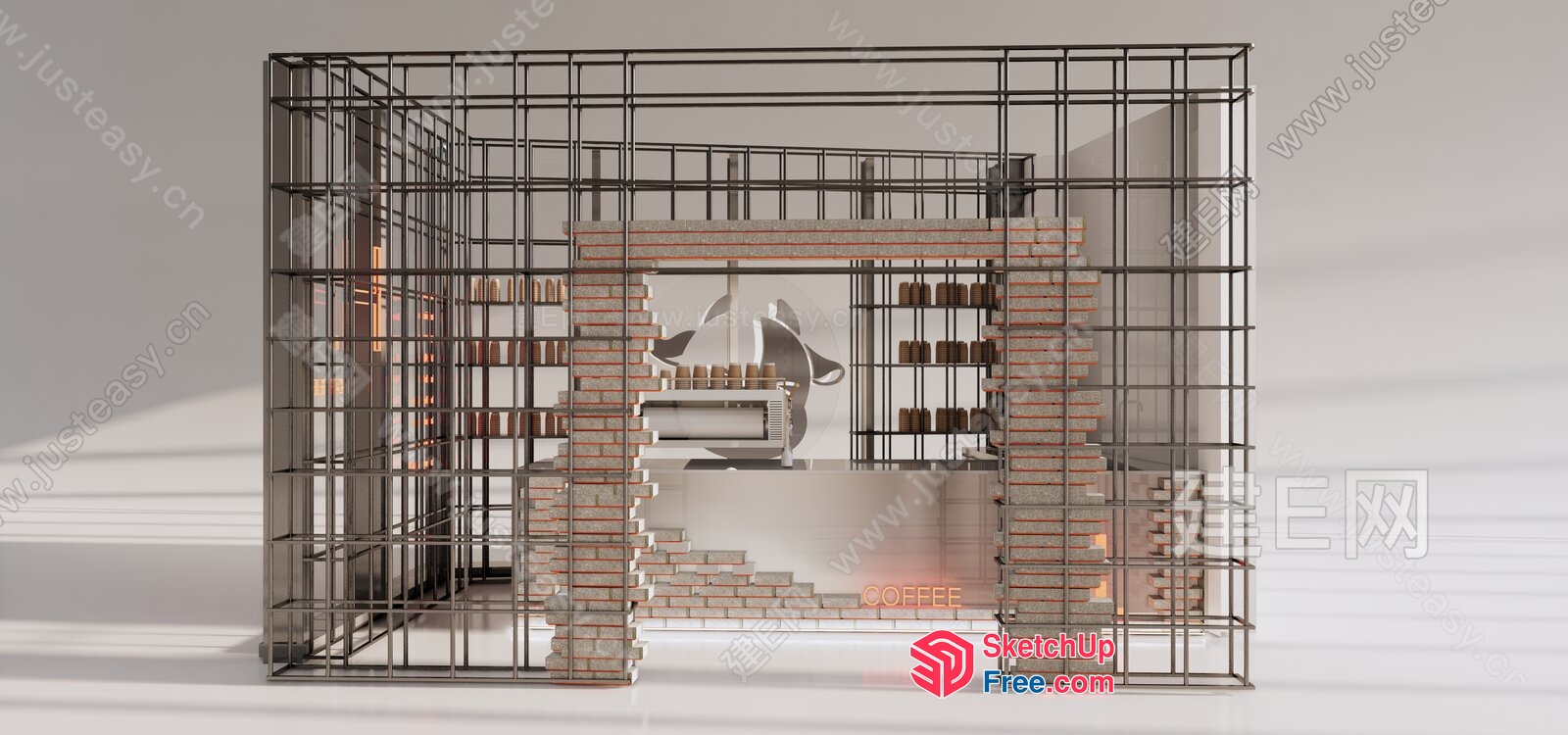 Modern Glass Brick Coffee Shop Interior 3D SketchUp File