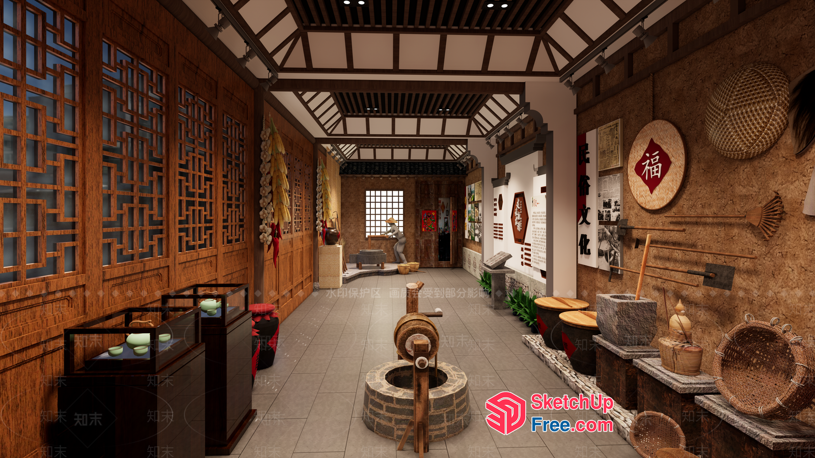 Traditional Asian Art Gallery Interior 3D SketchUp File