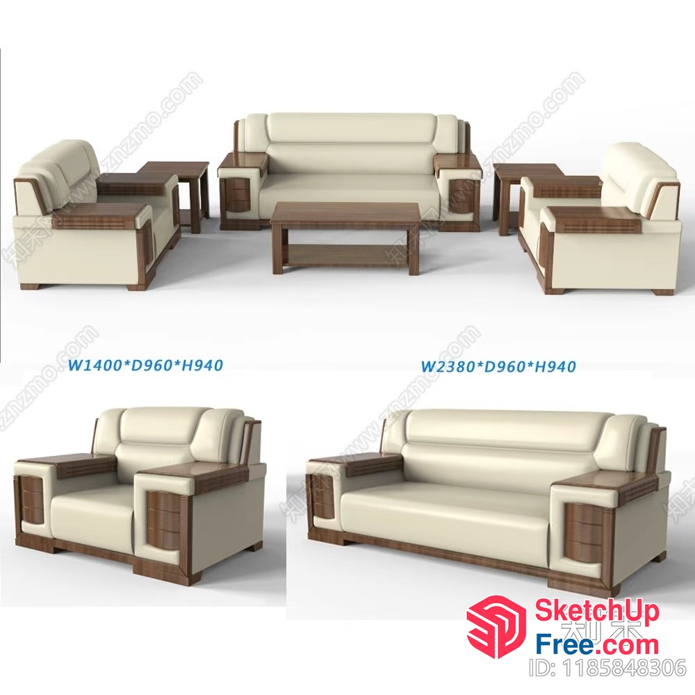 Elegant Cream And Brown Sofa Set 3D SketchUp File