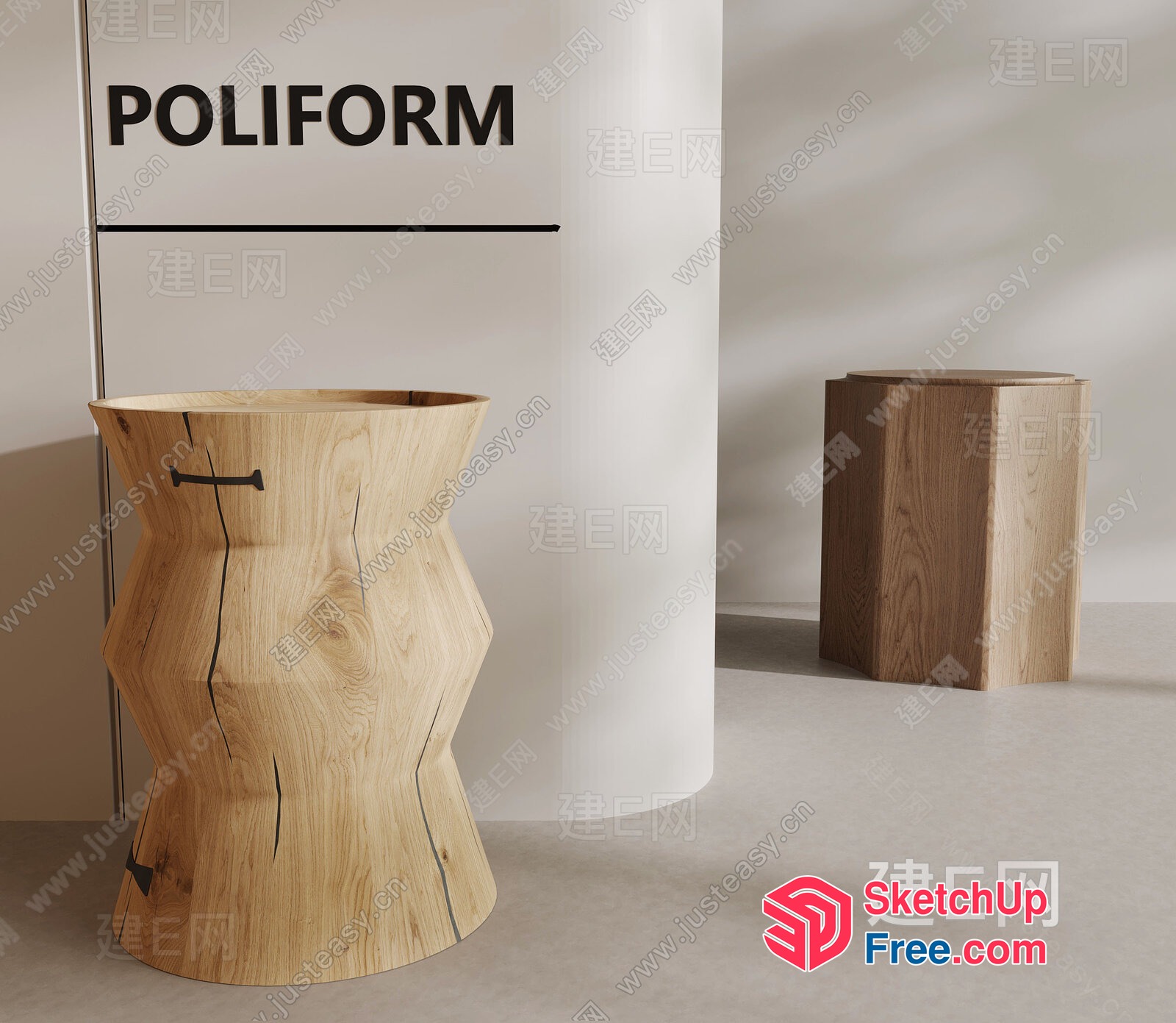 A Wooden Pillar In A Modern Interior 3D SketchUp File