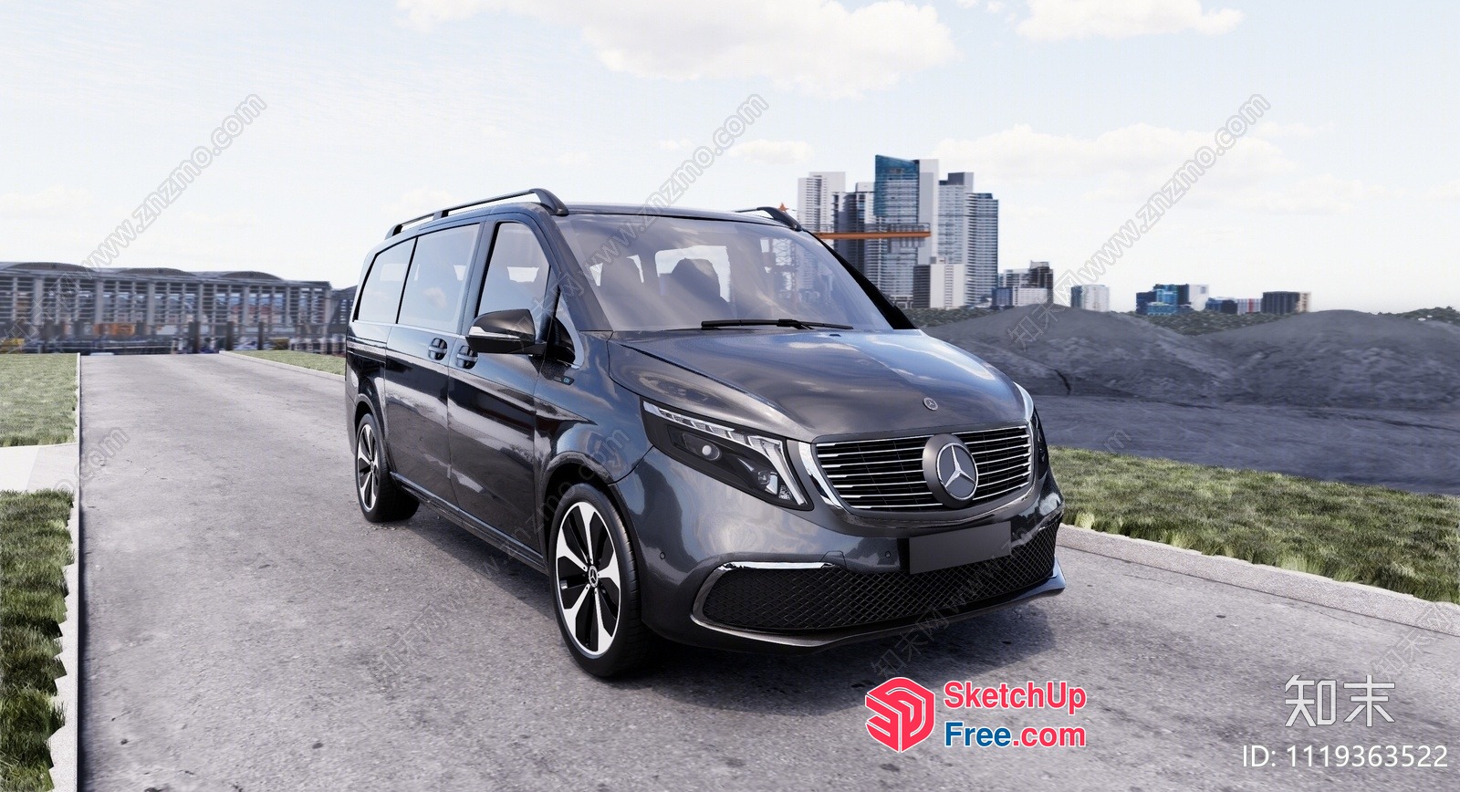 Mercedes-Benz Van On A Road With A City Skyline 3D SketchUp File