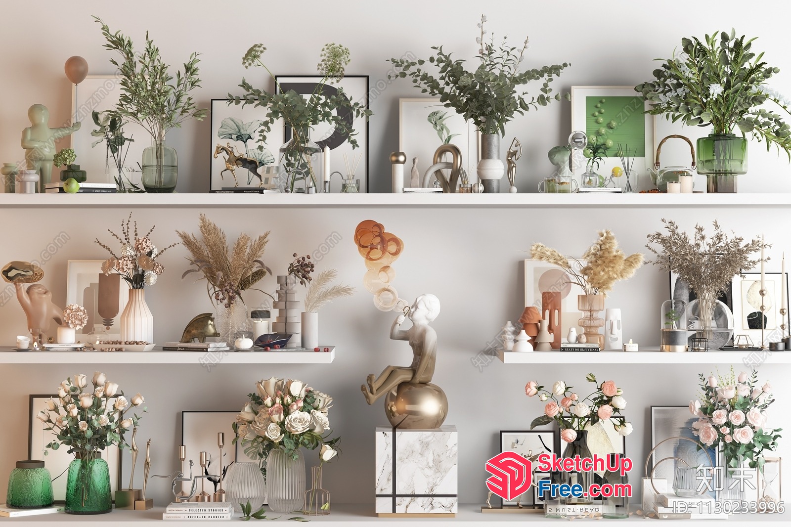 Elegant White And Green Decorative Shelf 3D SketchUp File