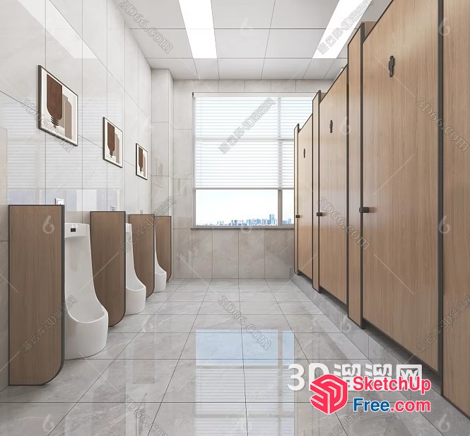 Modern Bathroom With Urinals And Wooden Cabinets 3D SketchUp File