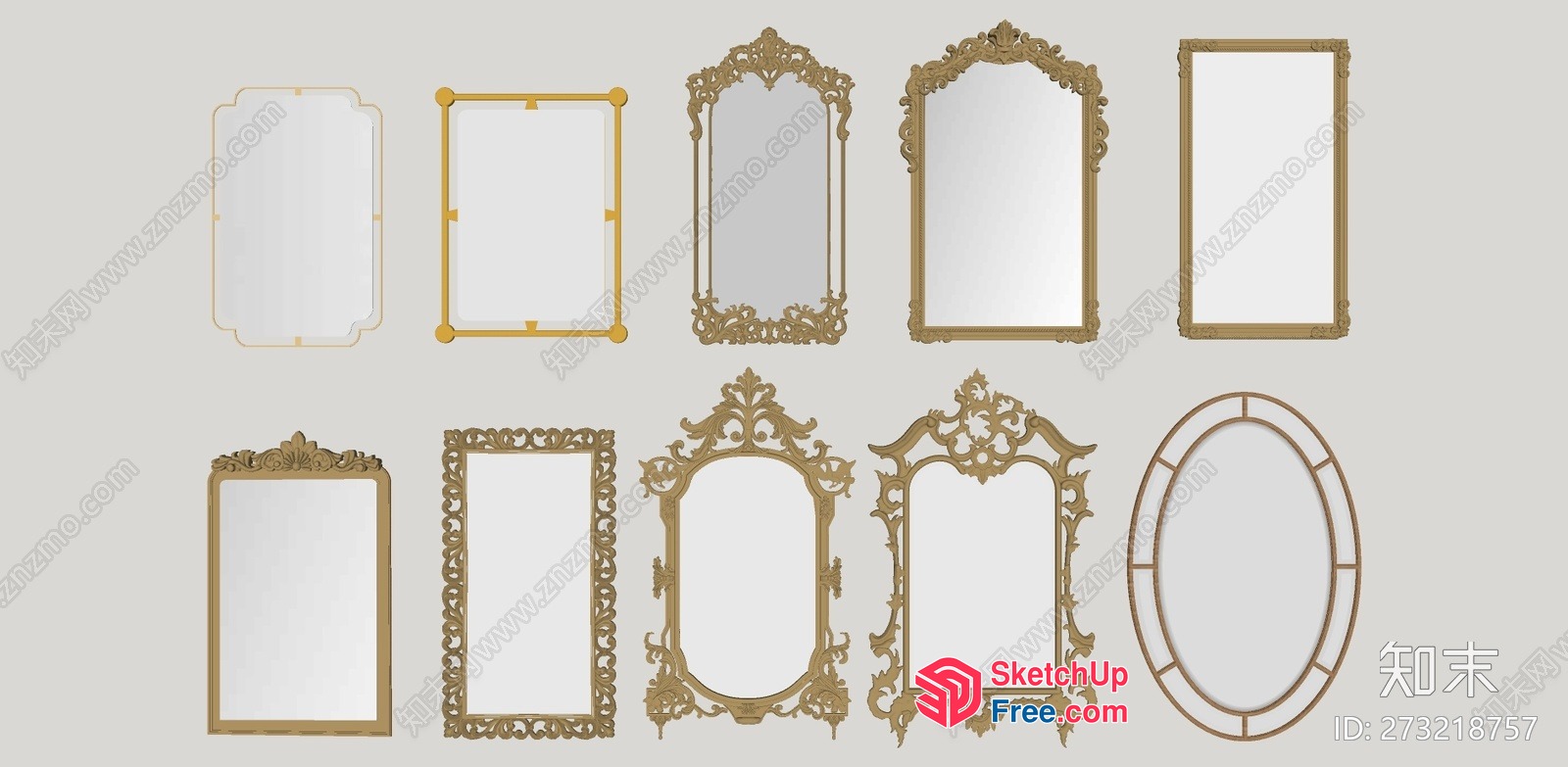 Elegant Gold Ornate Mirror Frames 3D SketchUp File