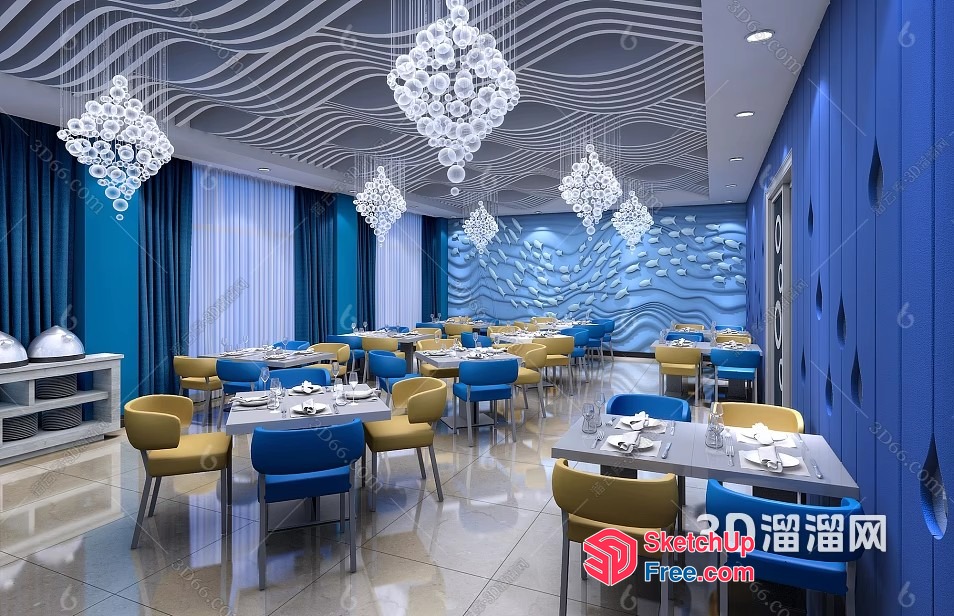 Elegant Modern Restaurant Interior Design 3D SketchUp File